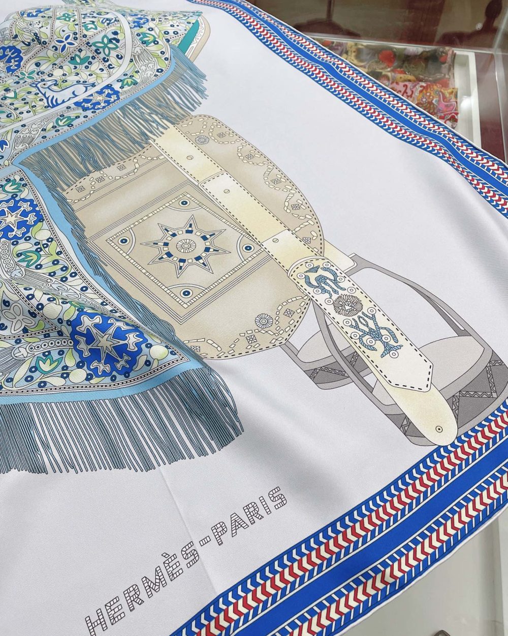 Hermes Selle des Steppes Blue Square Scarf 90cm/35in 