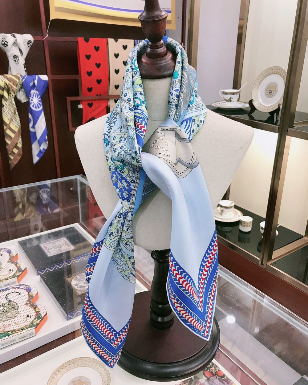 Hermes Selle des Steppes Blue Square Scarf 90cm/35in 