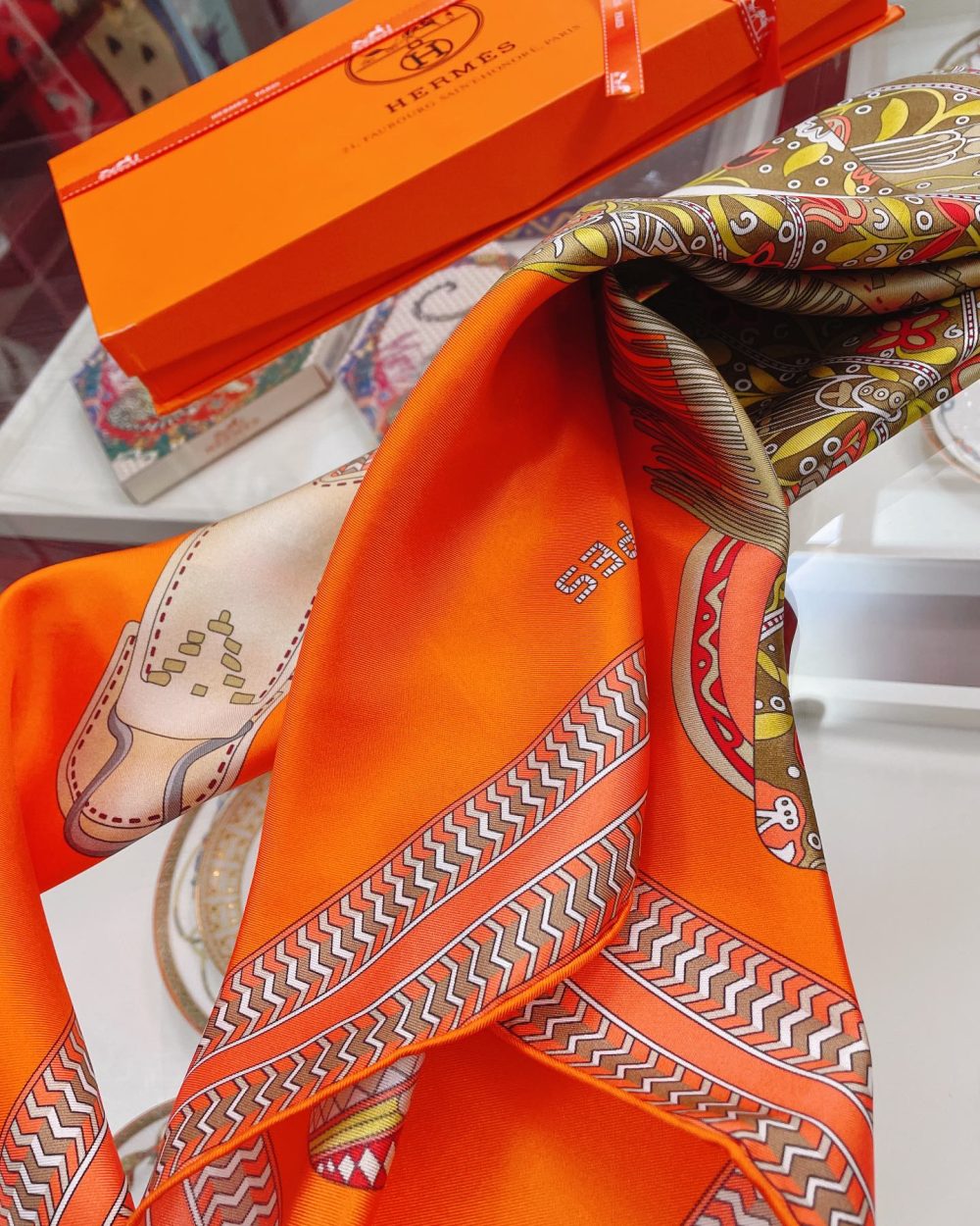 Hermes Selle des Steppes Orange Square Scarf 90cm/35in 