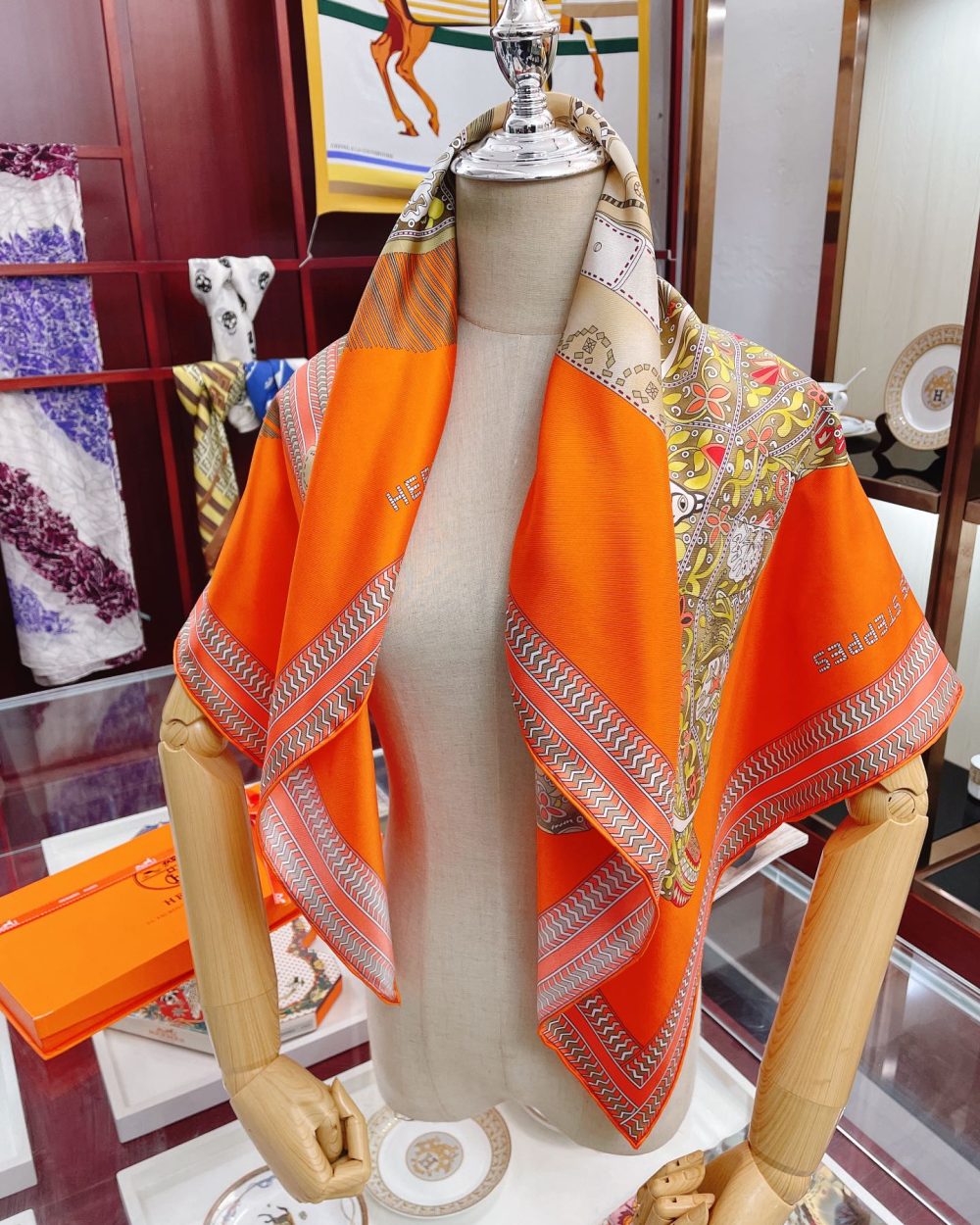Hermes Selle des Steppes Orange Square Scarf 90cm/35in 