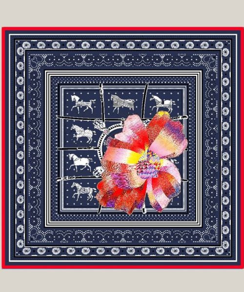 Hermes Silk Square Multiciolor Flower in Blue Scarf 140cm/55in