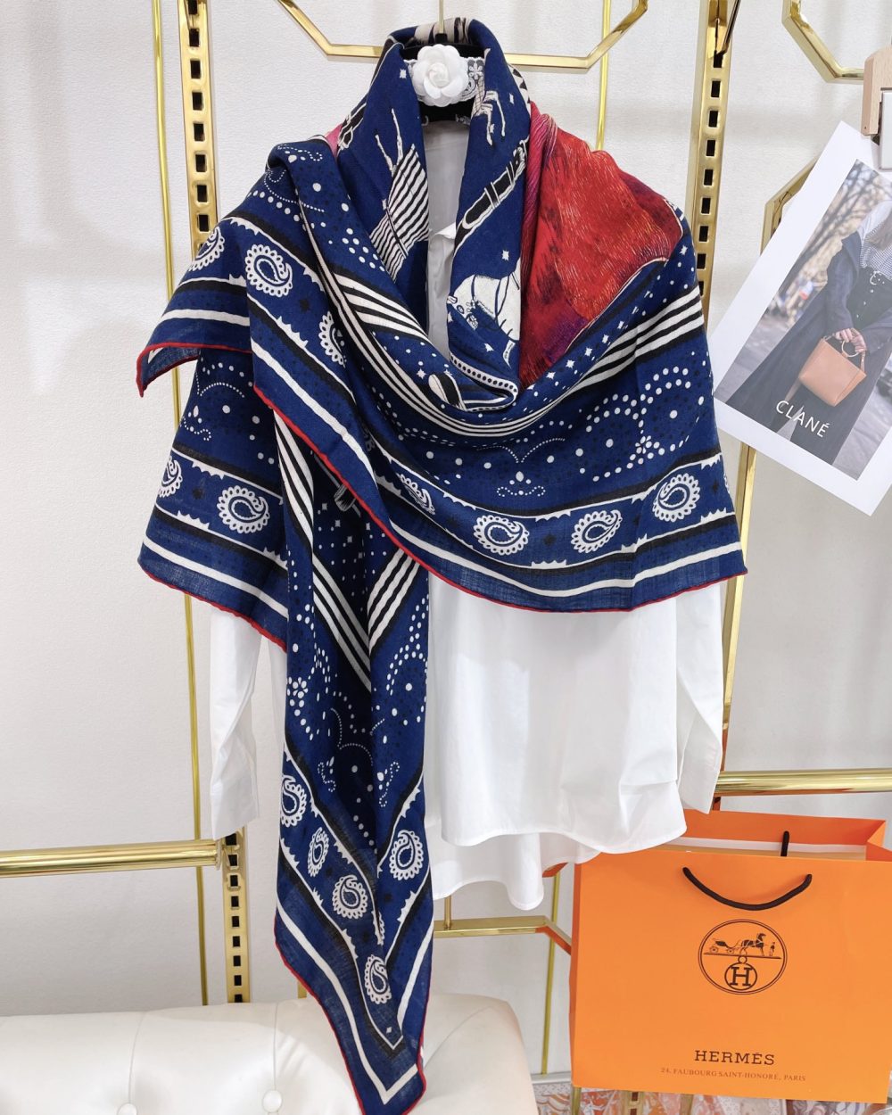 Hermes Silk Square Multiciolor Flower in Blue Scarf 140cm/55in 