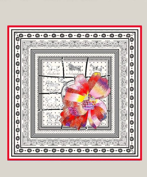 Hermes Silk Square Multiciolor Flower in White Scarf 140cm/55in