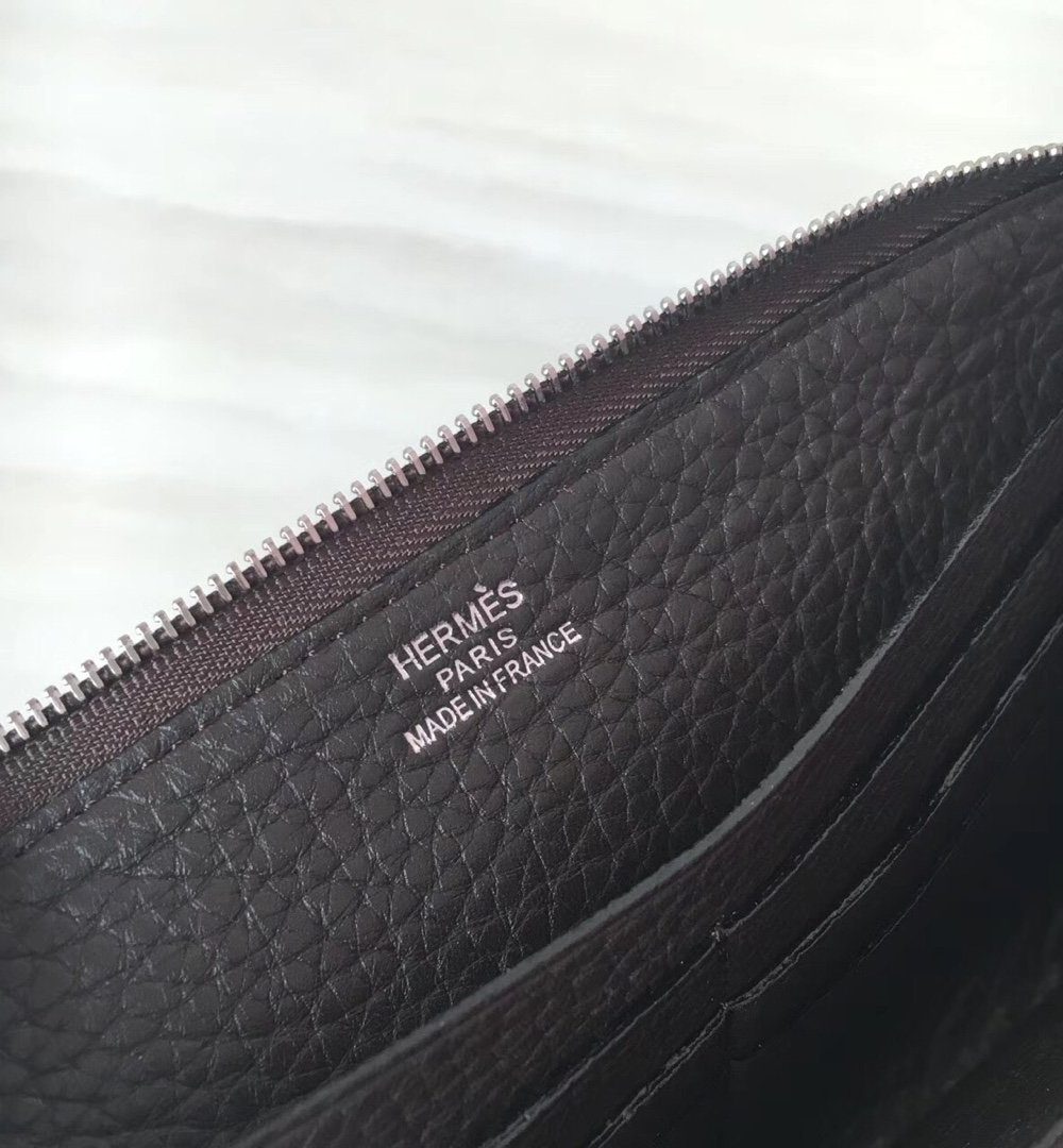 1:1 Replica Hermes Silk'In Classique Long Wallet 20cm /7.9in Silver Toned Hardware For Women Black