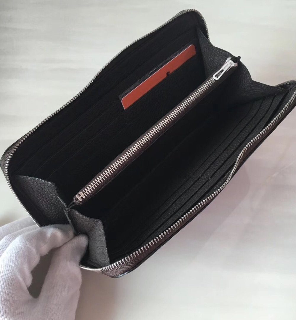 1:1 Replica Hermes Silk'In Classique Long Wallet 20cm /7.9in Silver Toned Hardware For Women Black