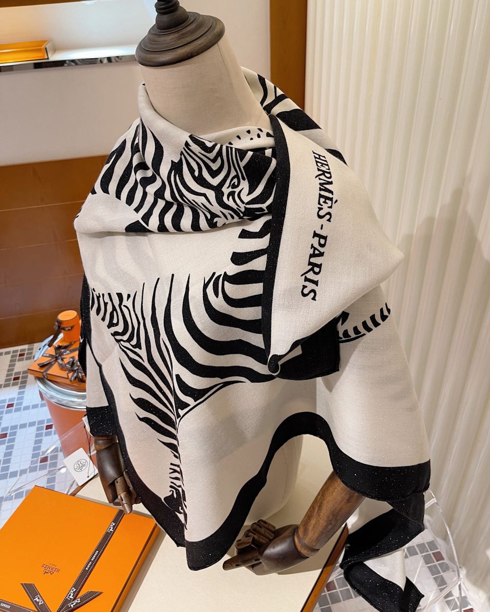 Hermes Zebra Printed Patterns Square in White Scarf 140cm/55in 