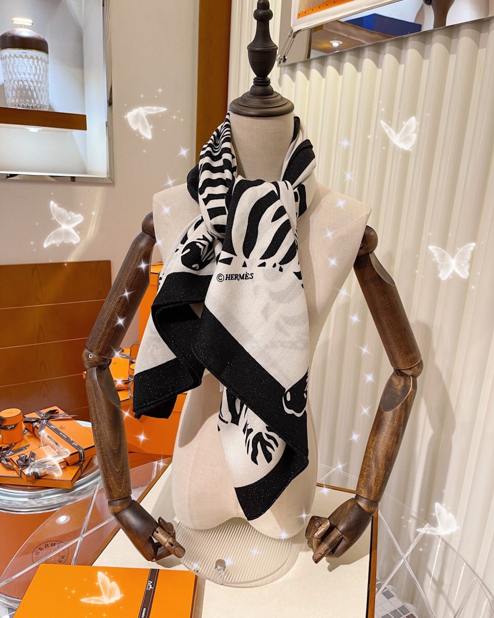 Hermes Zebra Printed Patterns Square in White Scarf 140cm/55in 
