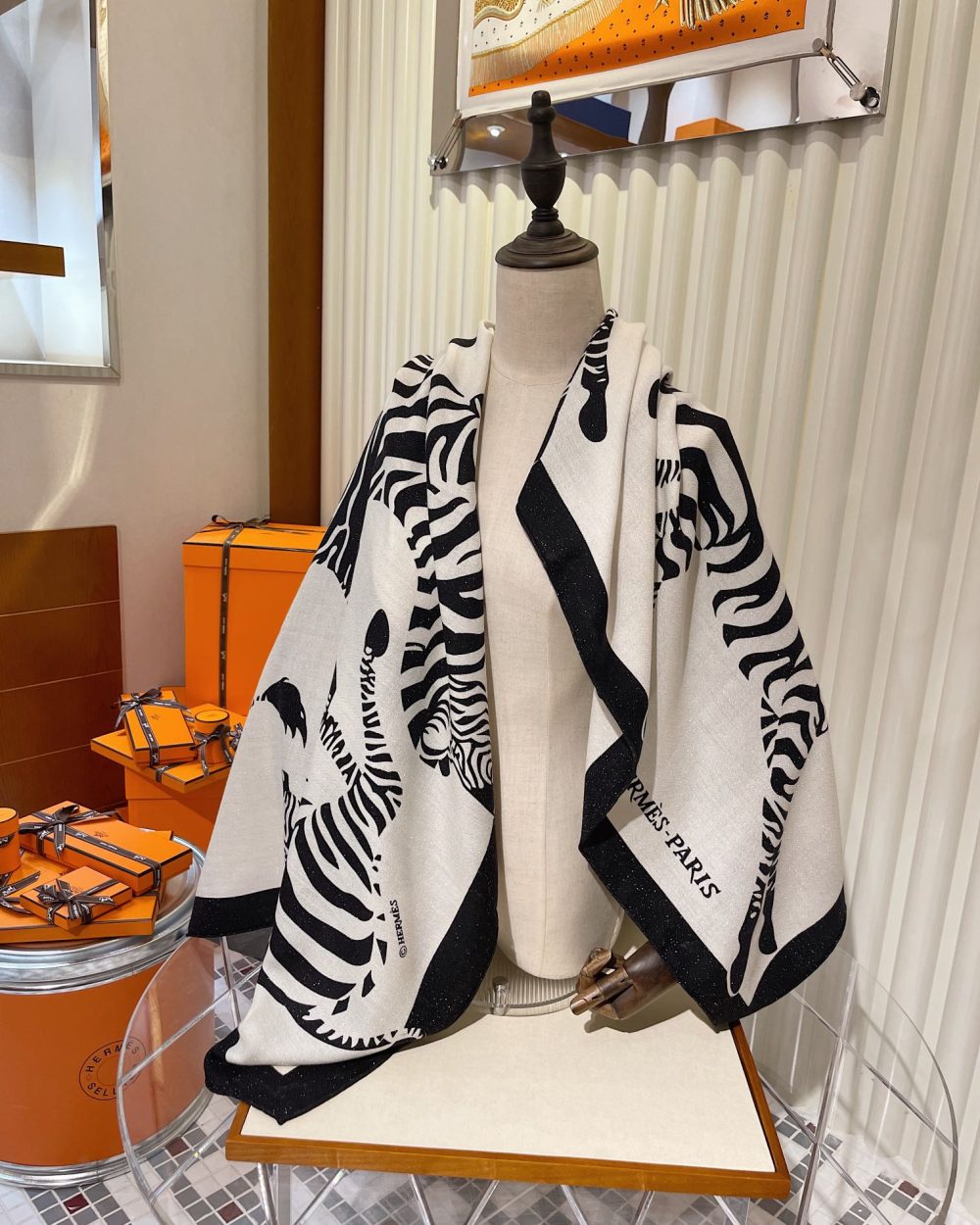 Hermes Zebra Printed Patterns Square in White Scarf 140cm/55in 