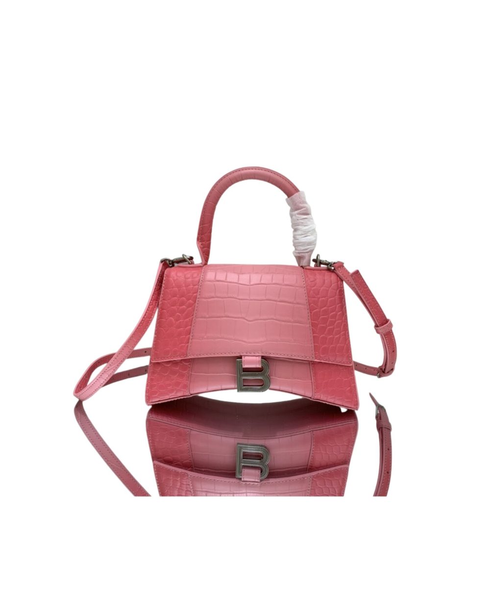 Hourglass Small Handbag Embossed In Pink/Brown For Women 9in/23cm