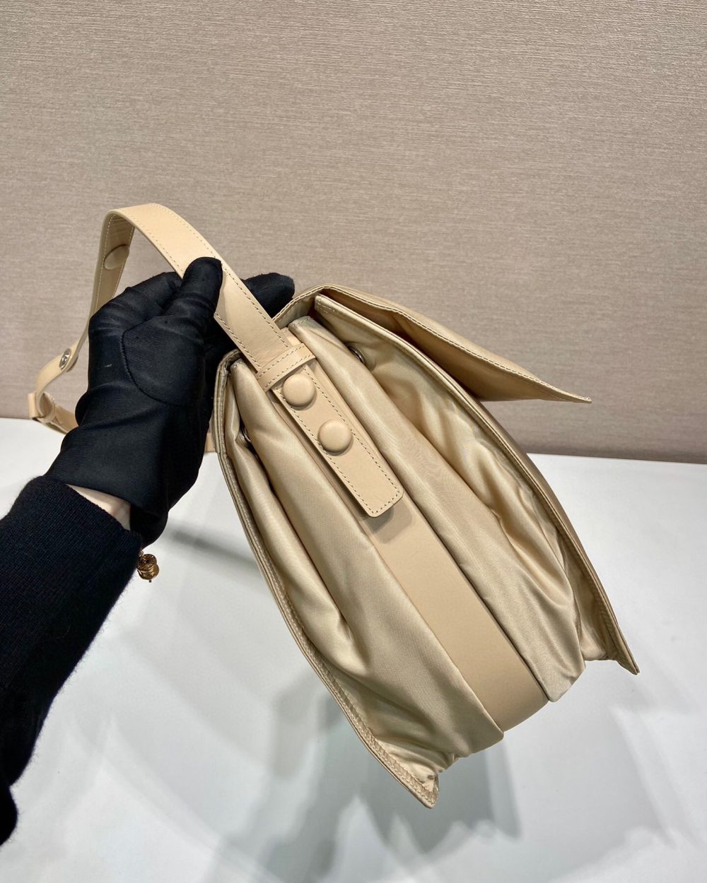 Large Padded Shoulder Bag In Beige For Women 14.1in/ 36cm 1BD256_RDLN_F0F24_V_OOO