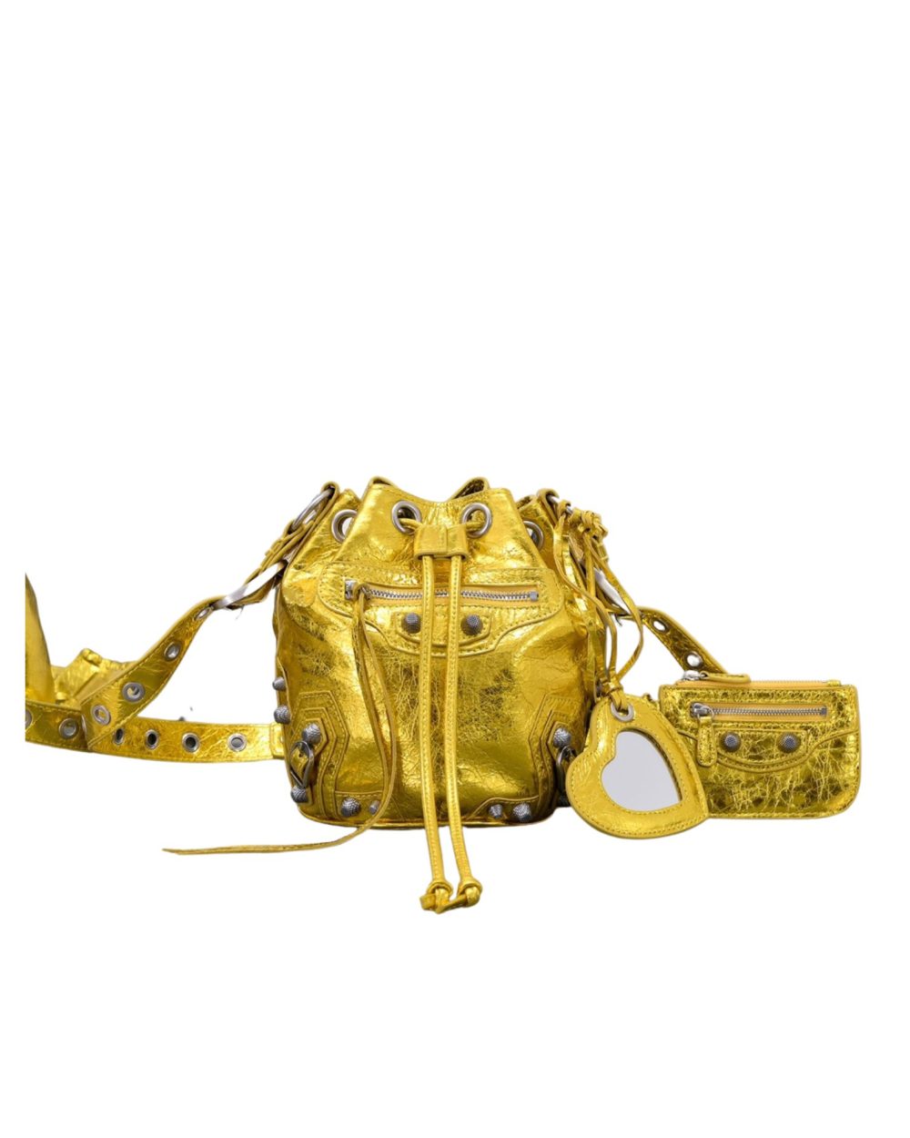 Le Cagole Xs Bucket Bag Metallized With Rhinestones In Gold Tone/Sliver Tone/Grey For Women 7.8in/20 cm