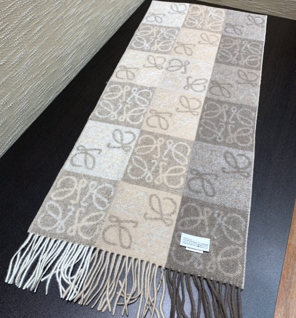 Loewe Anagram In Wool And Cashmere Beige Scarf 180cm/71in