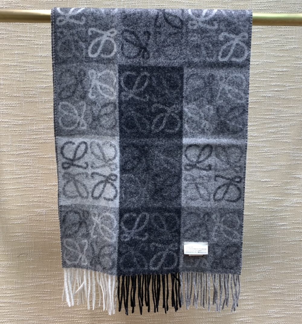 Loewe Anagram In Wool And Cashmere Navy Blue Scarf 180cm/71in