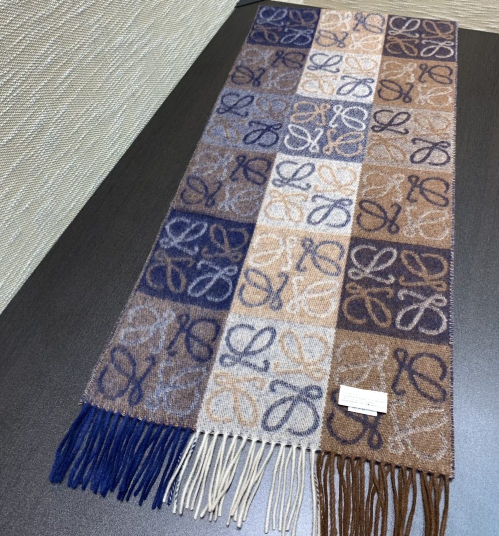 Loewe Anagram In Wool And Cashmere Navy/Brown Scarf 180cm/71in 0010478220