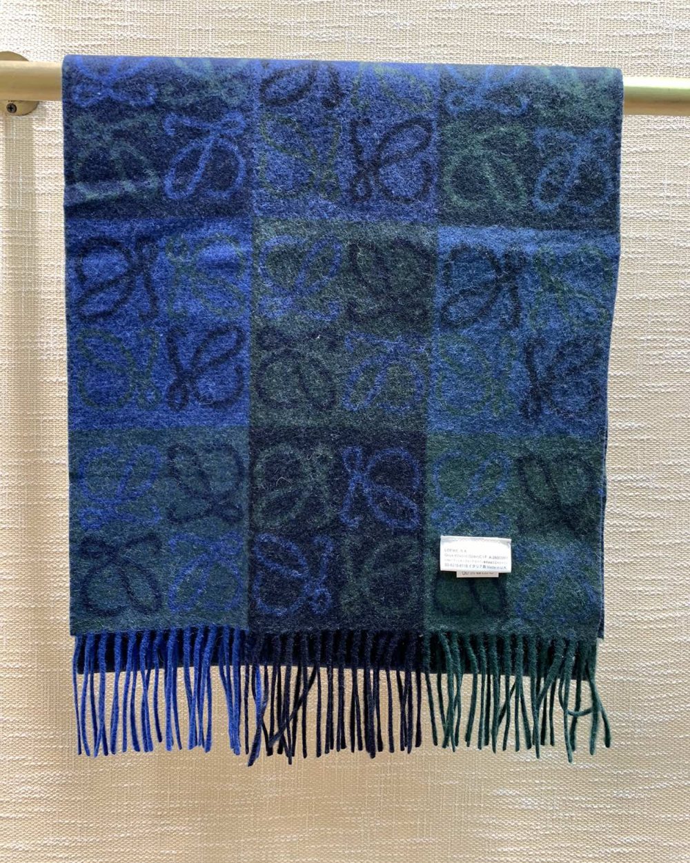 Loewe Navy & Green Wool Anagram Scarf 180cm/71in
