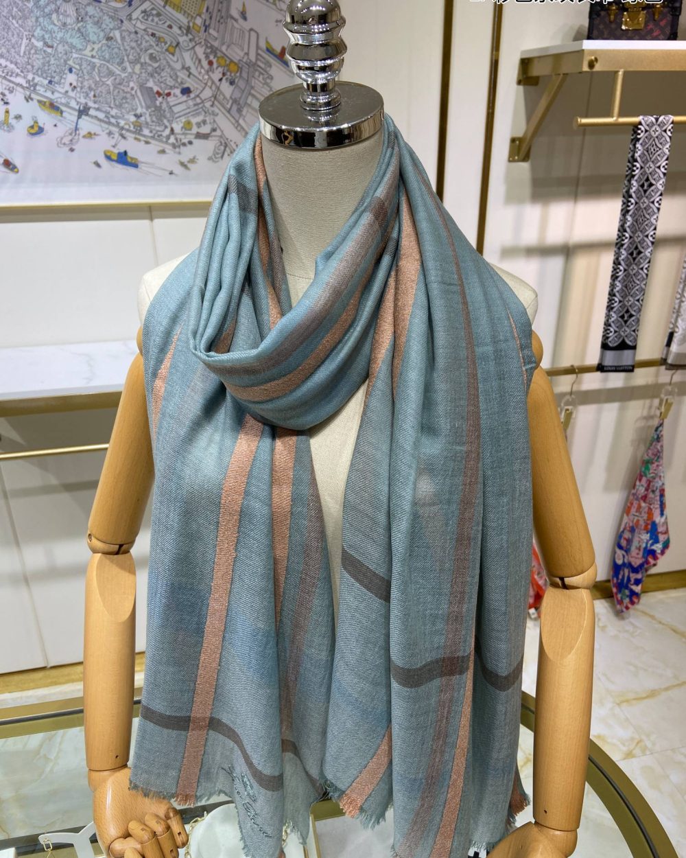 Loro Piana Long Island Stole Linen and Silk in Blue Scarf 205cm/80in 
