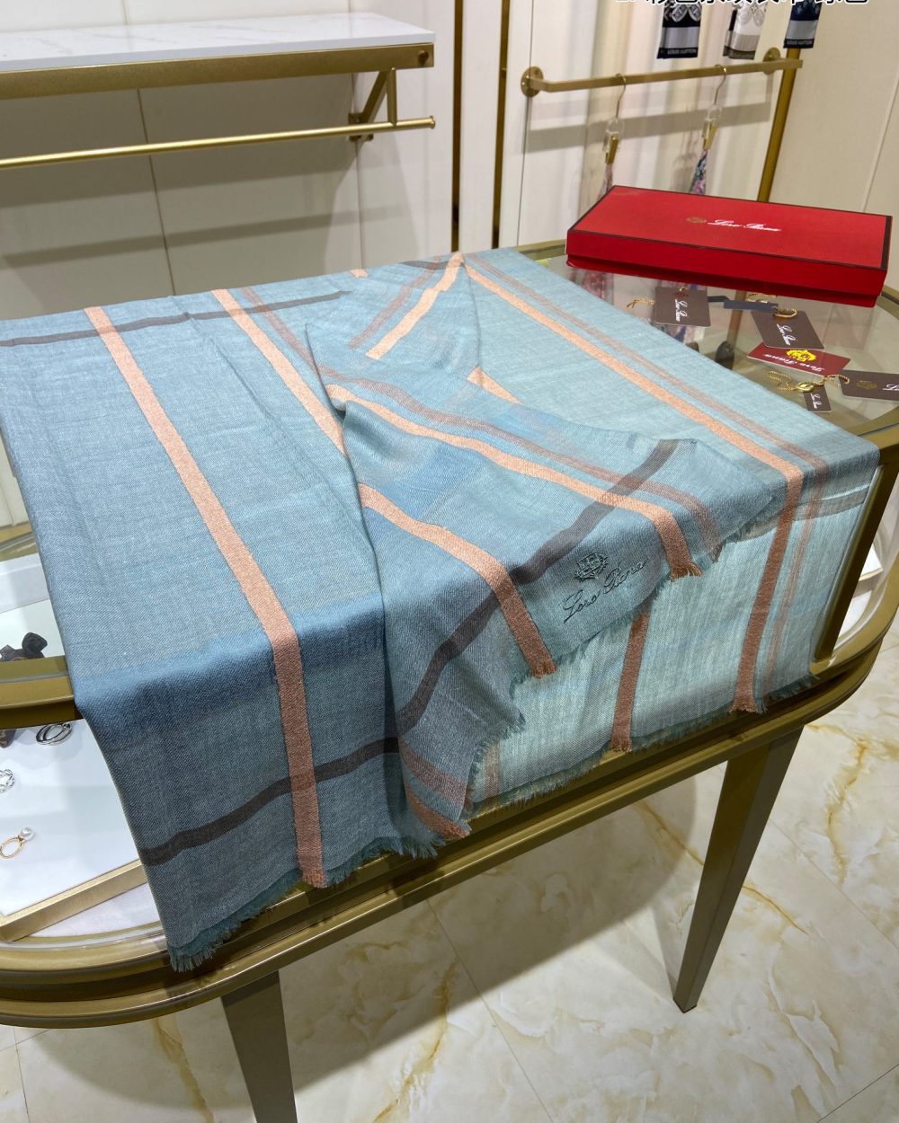 Loro Piana Long Island Stole Linen and Silk in Blue Scarf 205cm/80in