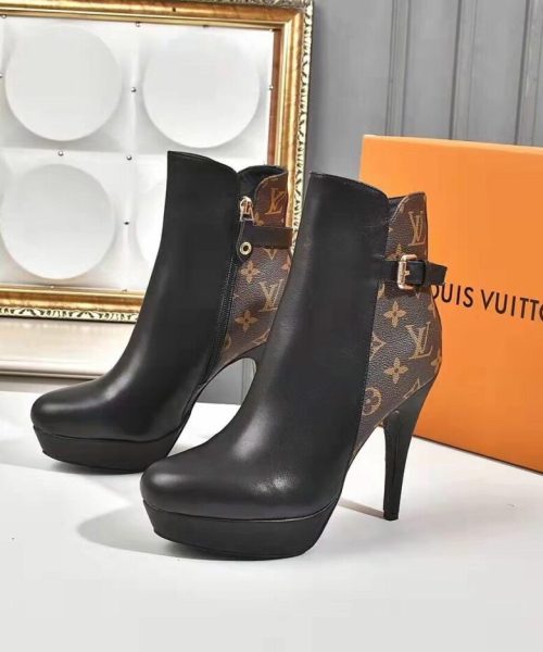Louis Vuitton Afterglow Platform Ankle Boot Patent Monogram Material Black For Women LV 1A9SEE
