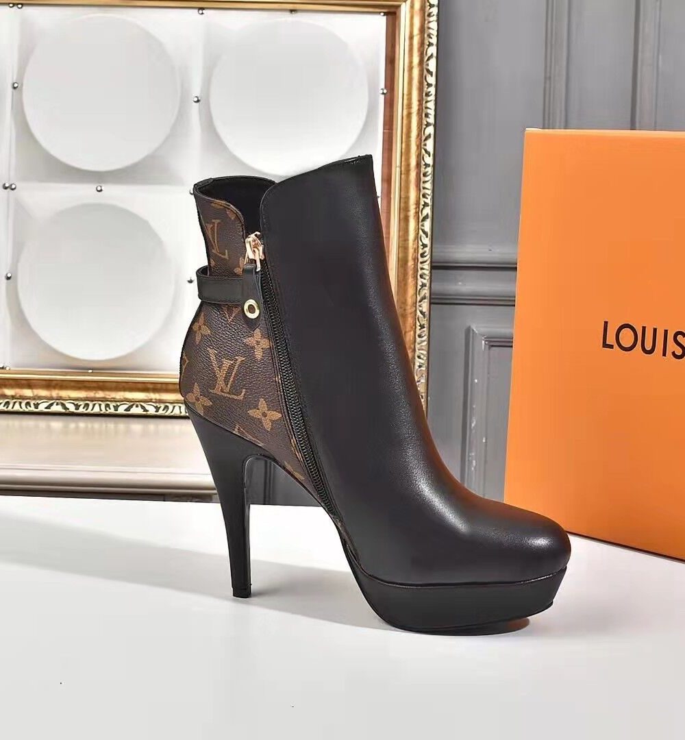 Louis Vuitton Afterglow Platform Ankle Boot Patent Monogram Material Black For Women LV 1A9SEE