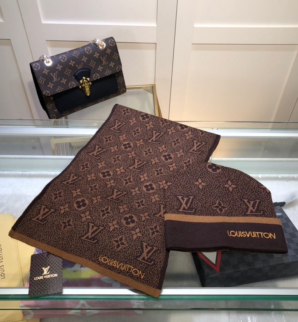 Louis Vuitton Beanie & Scarf Set In Brown 