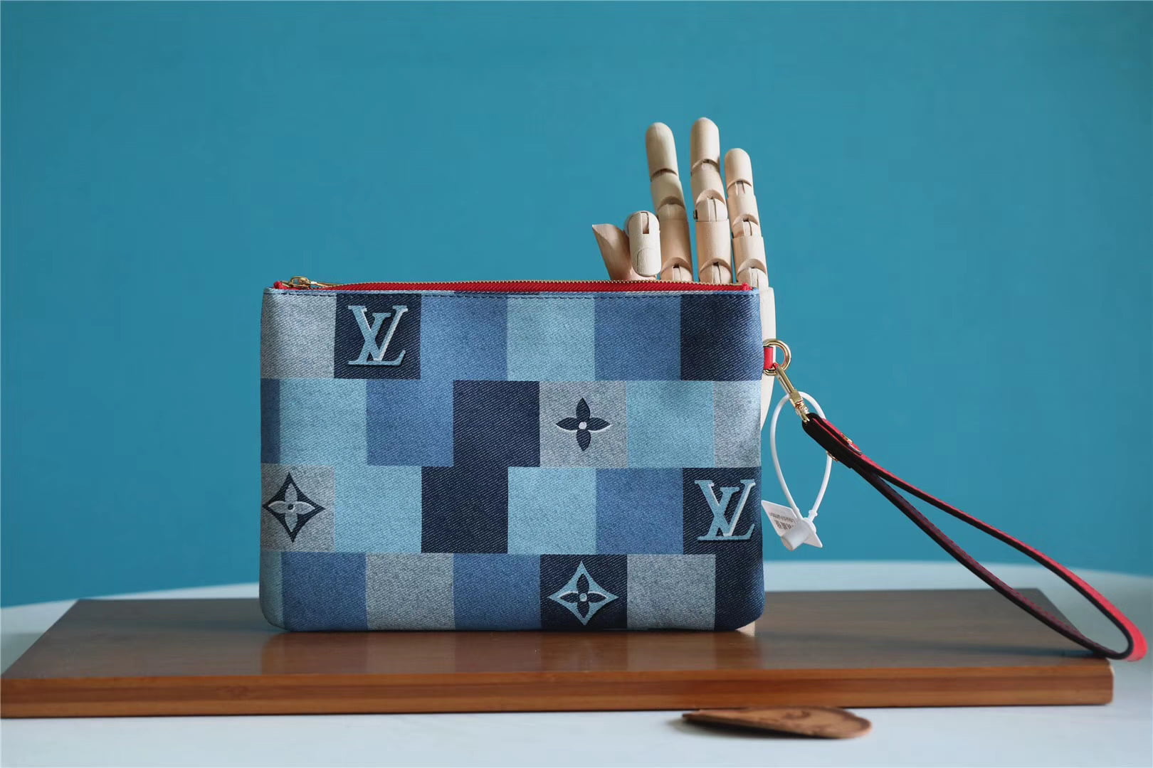 1:1 Replica Louis Vuitton City Pouch Monogram Denim Canvas Red For Women, Women's Wallets 9.1in/23cm LV M68761