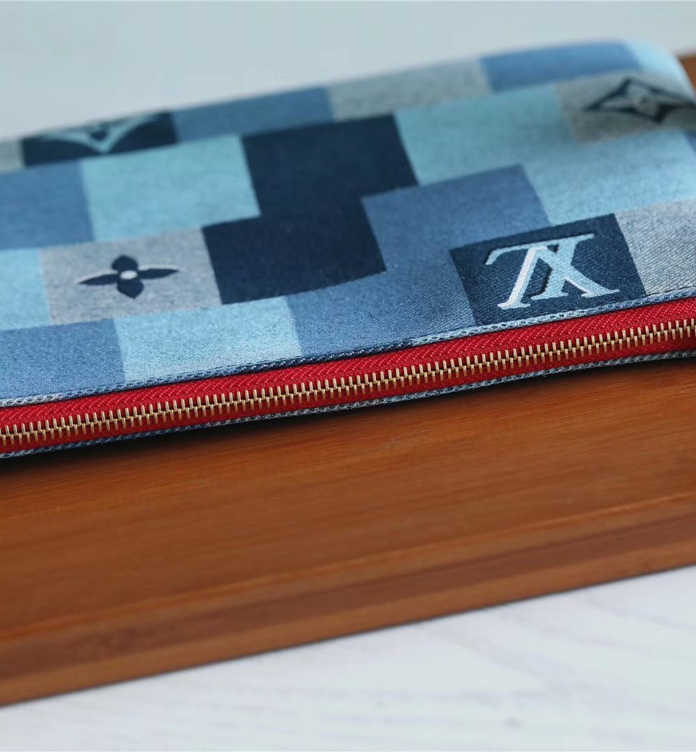 1:1 Replica Louis Vuitton City Pouch Monogram Denim Canvas Red For Women, Women's Wallets 9.1in/23cm LV M68761