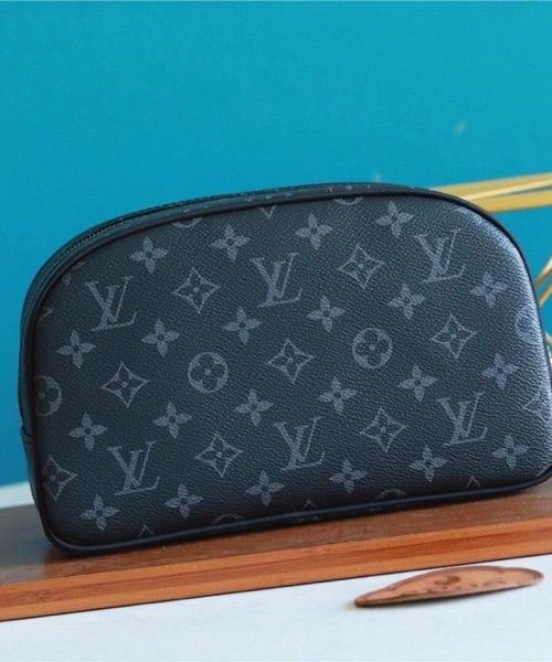 1:1 Replica Louis Vuitton Cosmetic Pouch Monogram Eclipse For Women, Women's Wallets 6.7in/17cm LV M60024