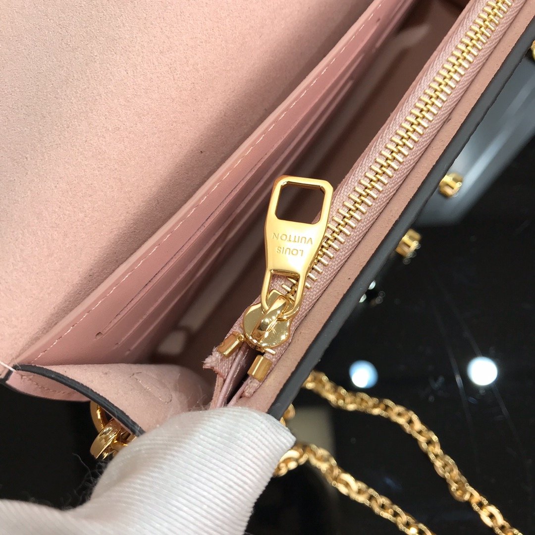1:1 Replica Louis Vuitton Croisette Chain Wallet Damier Ebene Canvas Magnolia Pink For Women, Women's Wallet 8.3in/21cm LV N60287 - Image 8