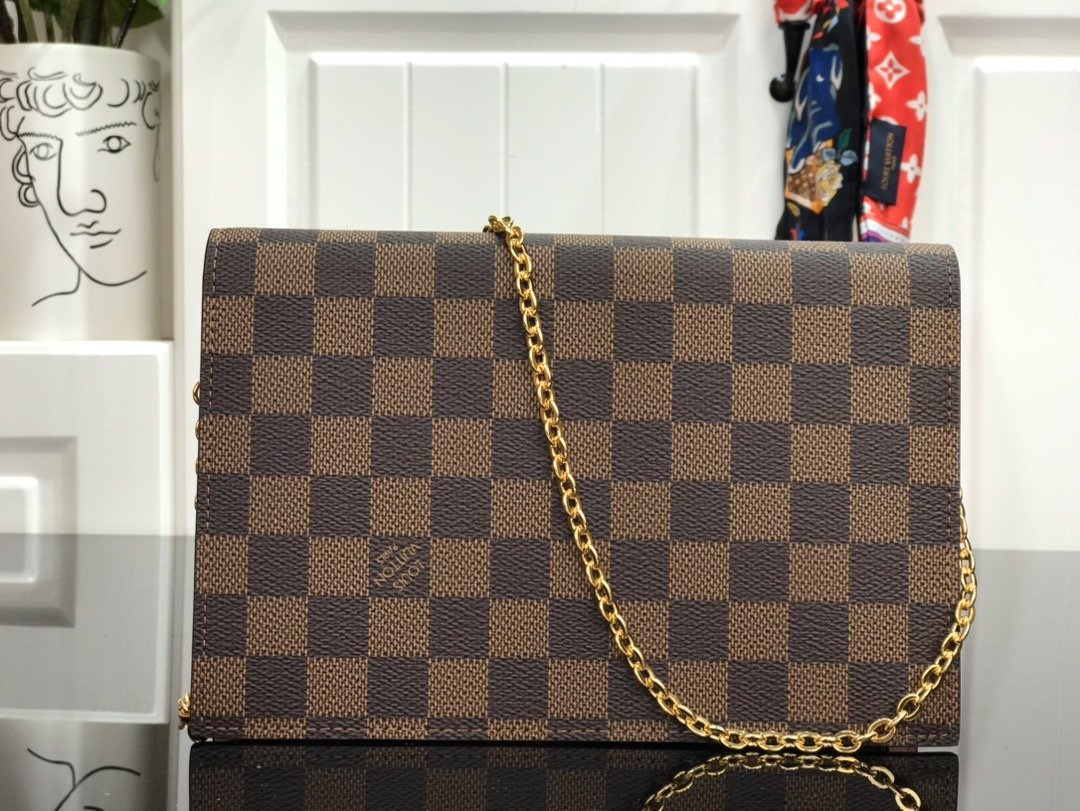 1:1 Replica Louis Vuitton Croisette Chain Wallet Damier Ebene Canvas Magnolia Pink For Women, Women's Wallet 8.3in/21cm LV N60287 - Image 3