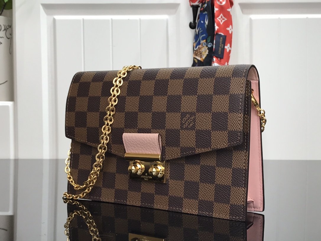 1:1 Replica Louis Vuitton Croisette Chain Wallet Damier Ebene Canvas Magnolia Pink For Women, Women's Wallet 8.3in/21cm LV N60287 - Image 2