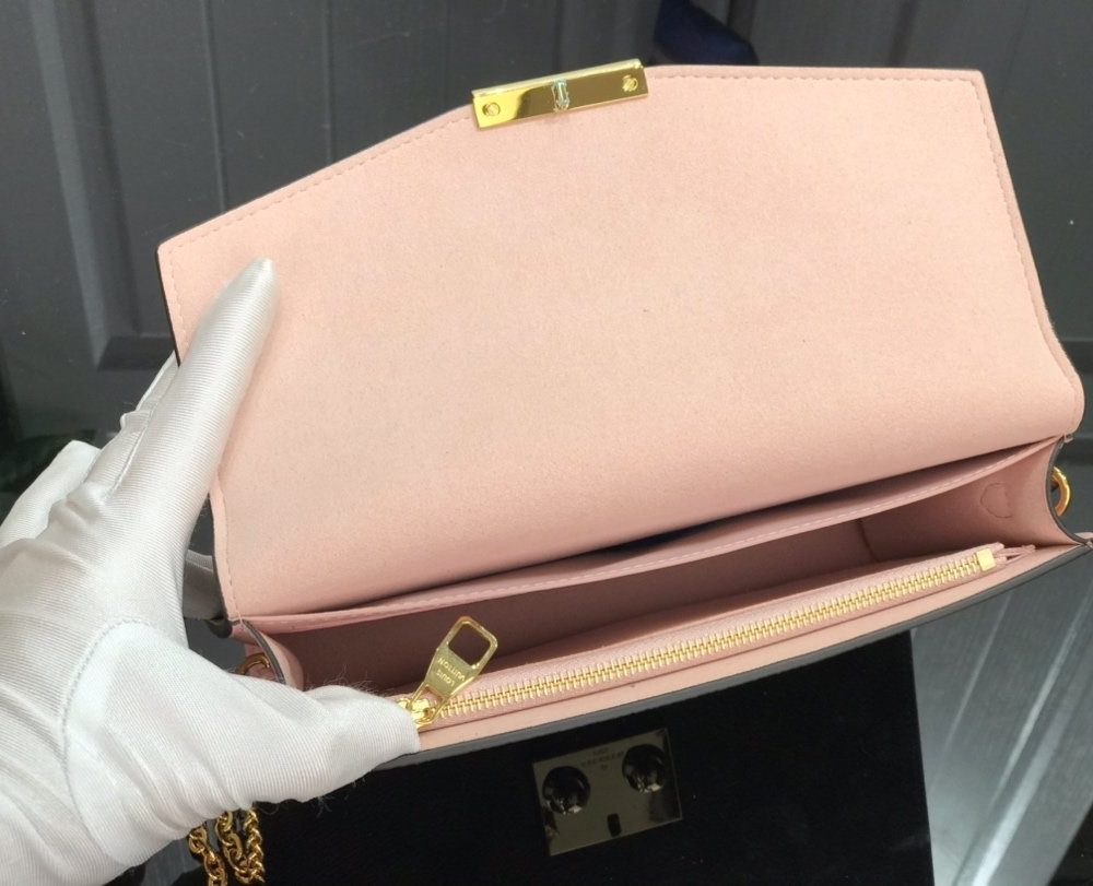 1:1 Replica Louis Vuitton Croisette Chain Wallet Damier Ebene Canvas Magnolia Pink For Women, Women's Wallet 8.3in/21cm LV N60287