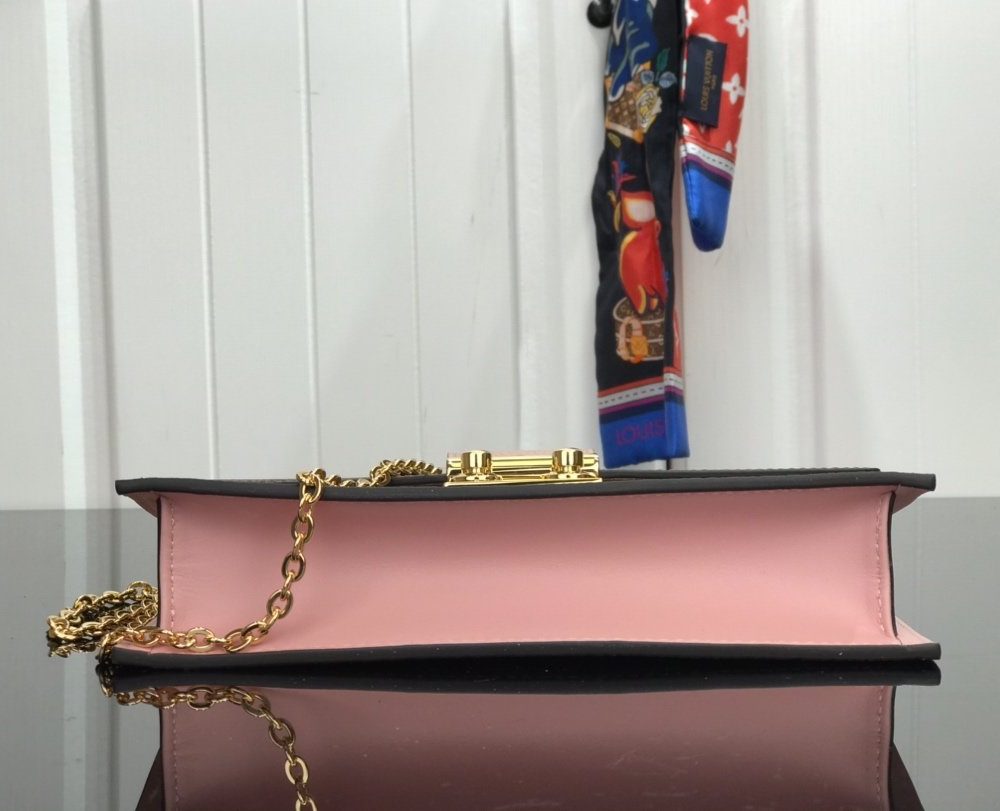 1:1 Replica Louis Vuitton Croisette Chain Wallet Damier Ebene Canvas Magnolia Pink For Women, Women's Wallet 8.3in/21cm LV N60287