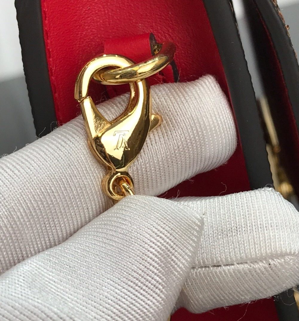 1:1 Replica Louis Vuitton Croisette Chain Wallet Damier Ebene Canvas Scarlet Red For Women, Women's Wallet 8.3in/21cm LV N60288