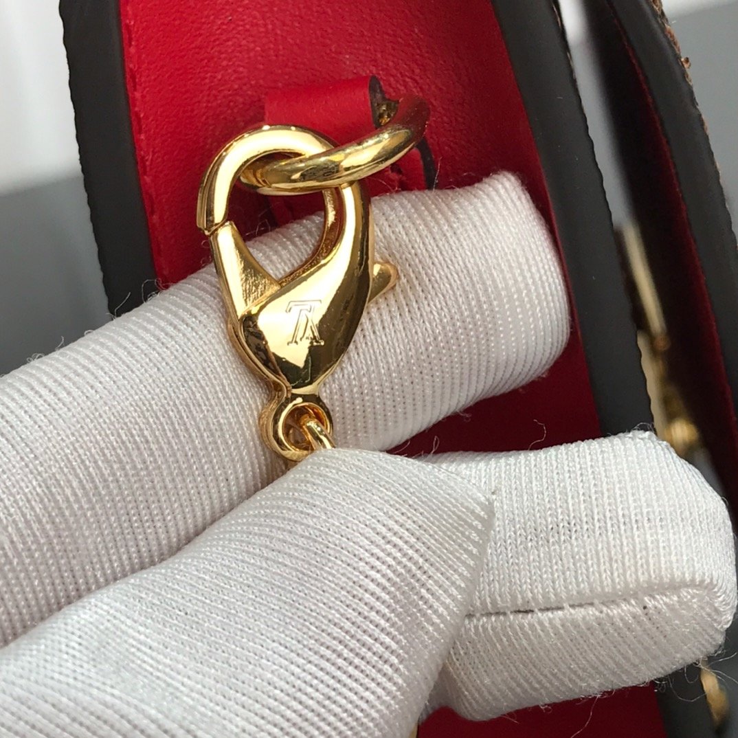 1:1 Replica Louis Vuitton Croisette Chain Wallet Damier Ebene Canvas Scarlet Red For Women, Women's Wallet 8.3in/21cm LV N60288 - Image 8