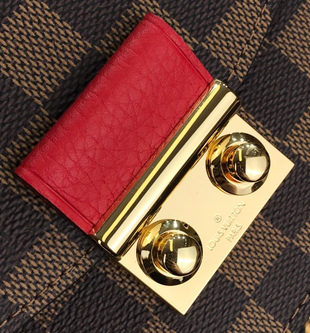 1:1 Replica Louis Vuitton Croisette Chain Wallet Damier Ebene Canvas Scarlet Red For Women, Women's Wallet 8.3in/21cm LV N60288