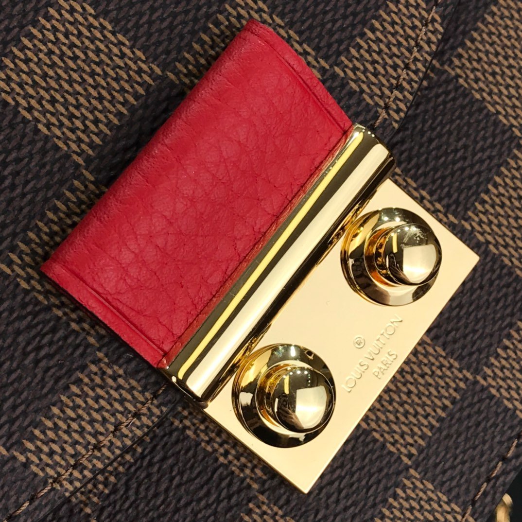 1:1 Replica Louis Vuitton Croisette Chain Wallet Damier Ebene Canvas Scarlet Red For Women, Women's Wallet 8.3in/21cm LV N60288 - Image 5