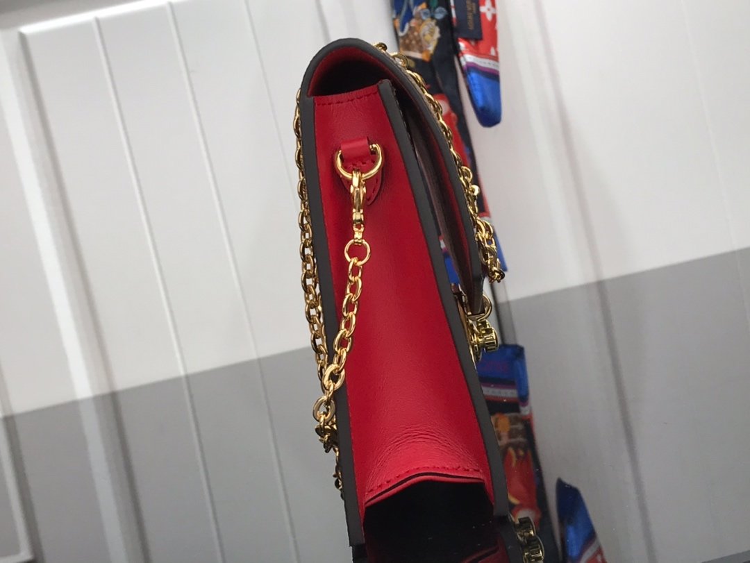 1:1 Replica Louis Vuitton Croisette Chain Wallet Damier Ebene Canvas Scarlet Red For Women, Women's Wallet 8.3in/21cm LV N60288 - Image 7