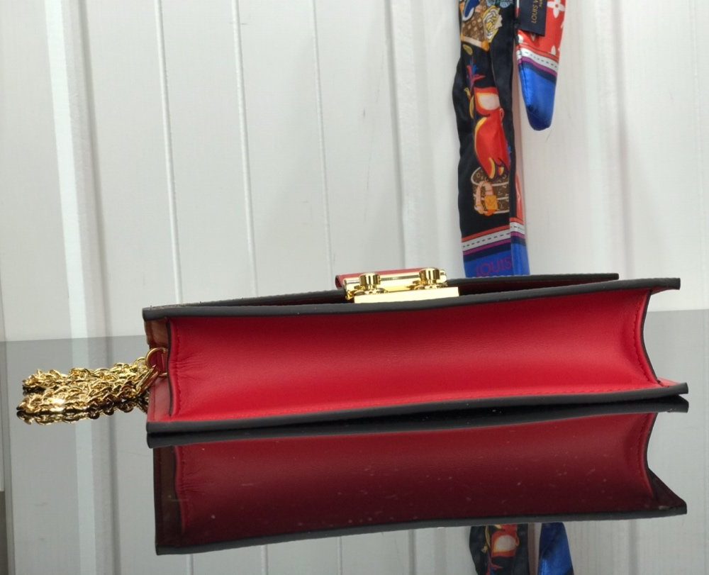 1:1 Replica Louis Vuitton Croisette Chain Wallet Damier Ebene Canvas Scarlet Red For Women, Women's Wallet 8.3in/21cm LV N60288