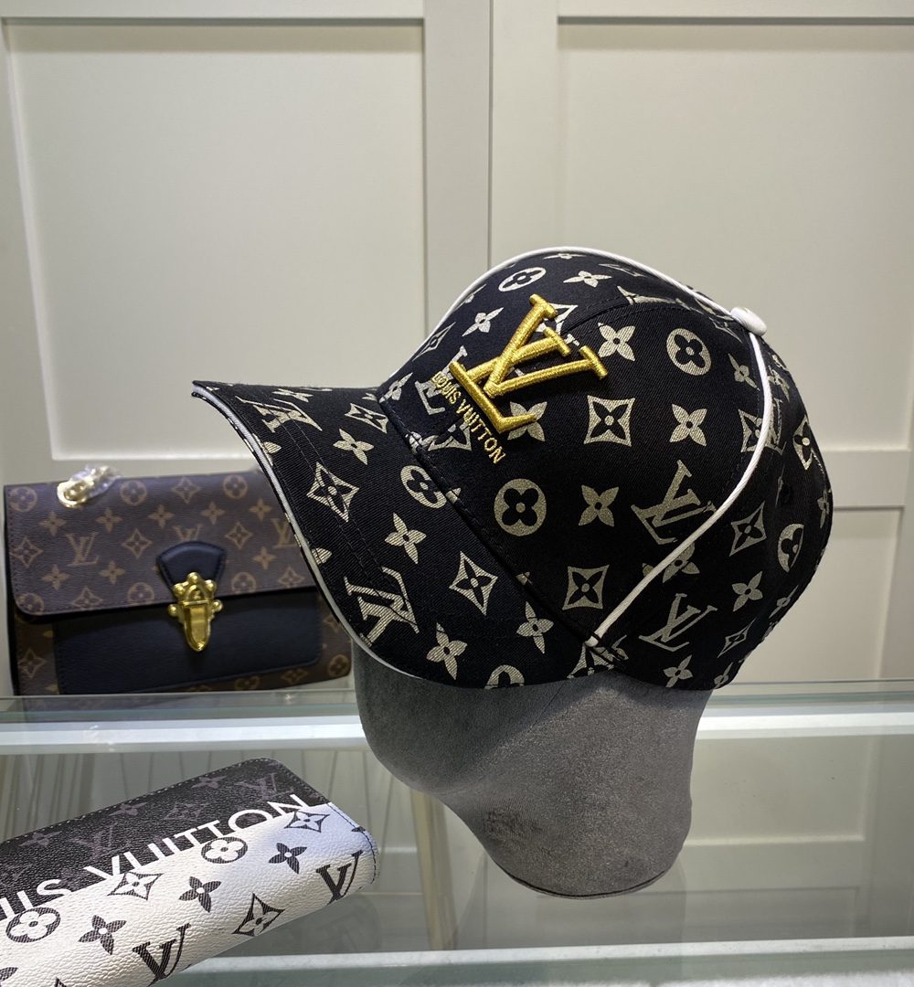 Louis Vuitton Embroidered Logo Baseball Cap Black LV Cap