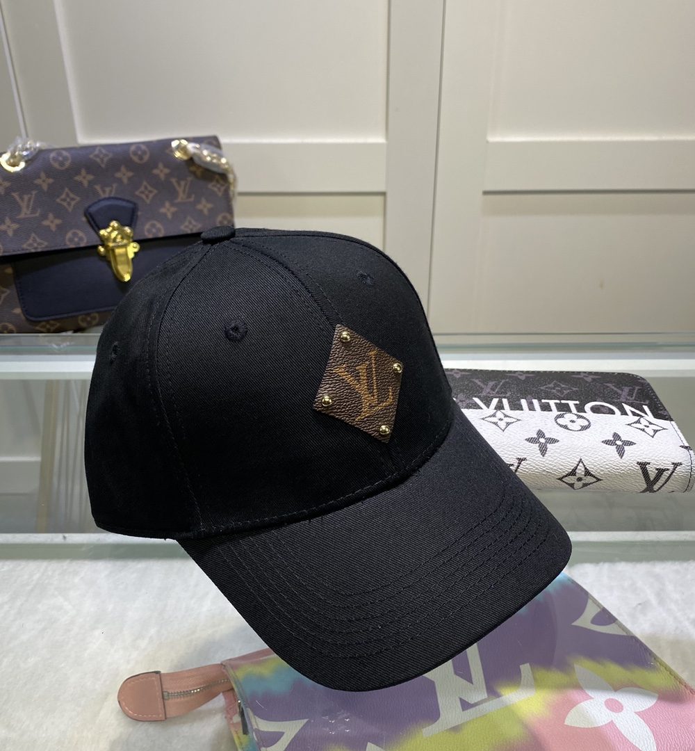 Louis Vuitton Embroidered Logo Baseball Cap Black LV Cap