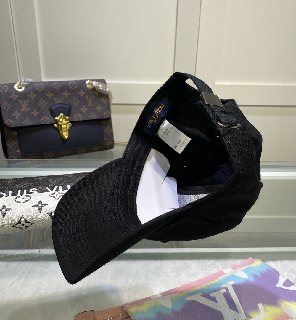 Louis Vuitton Embroidered Logo Baseball Cap Black LV Cap