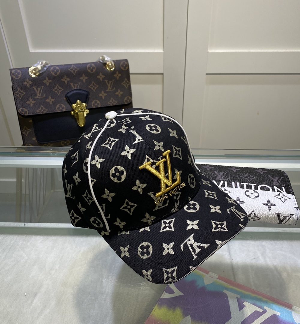 Louis Vuitton Embroidered Logo Baseball Cap Black LV Cap