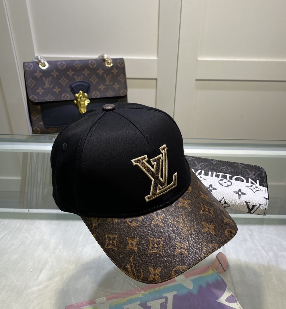 Louis Vuitton Embroidered Logo Baseball Cap Black/Brown LV Cap