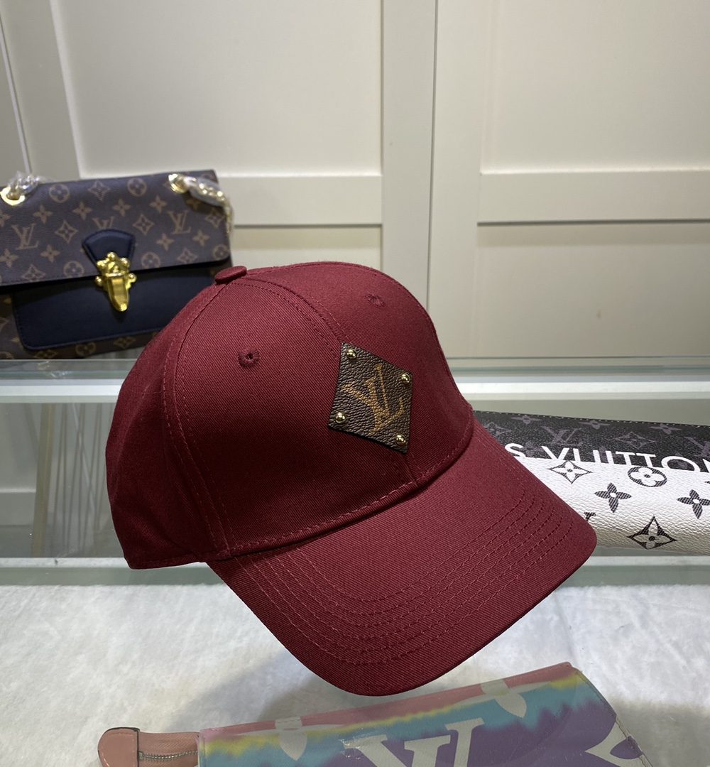 Louis Vuitton Embroidered Logo Baseball Cap Burgundy LV Cap