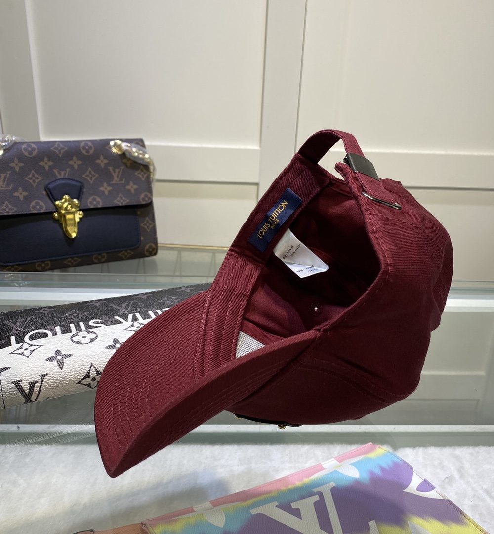 Louis Vuitton Embroidered Logo Baseball Cap Burgundy LV Cap