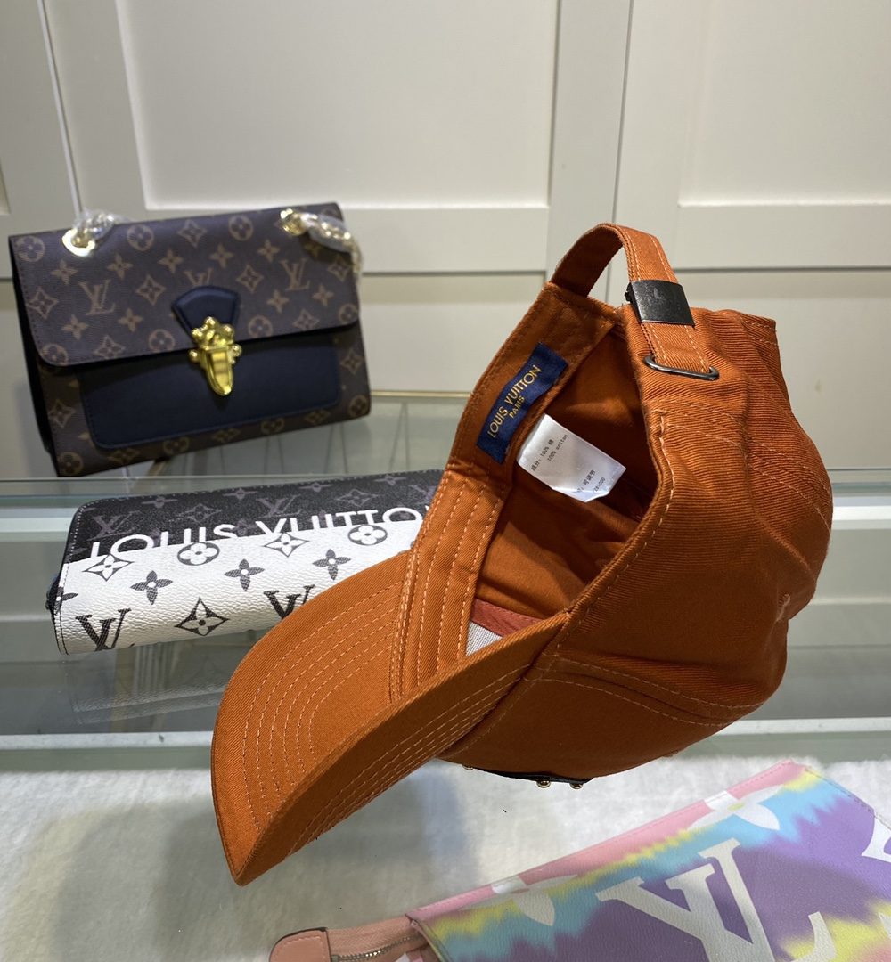 Louis Vuitton Embroidered Logo Baseball Cap Orange LV Cap