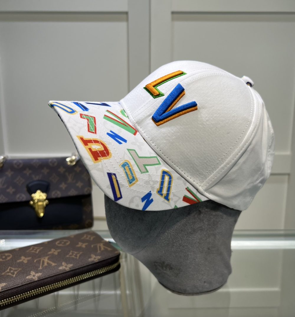 Louis Vuitton Embroidered Logo Baseball Cap White LV Cap