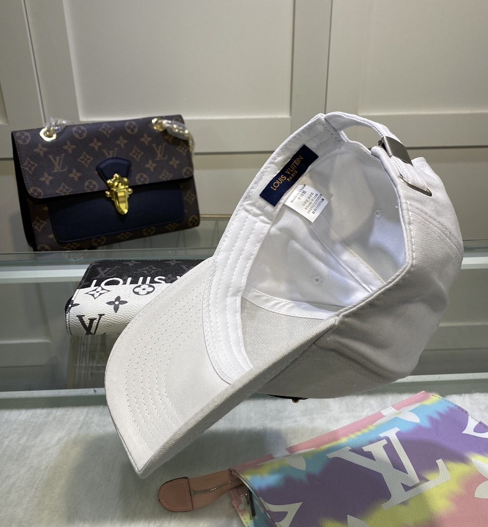 Louis Vuitton Embroidered Logo Baseball Cap White LV Cap