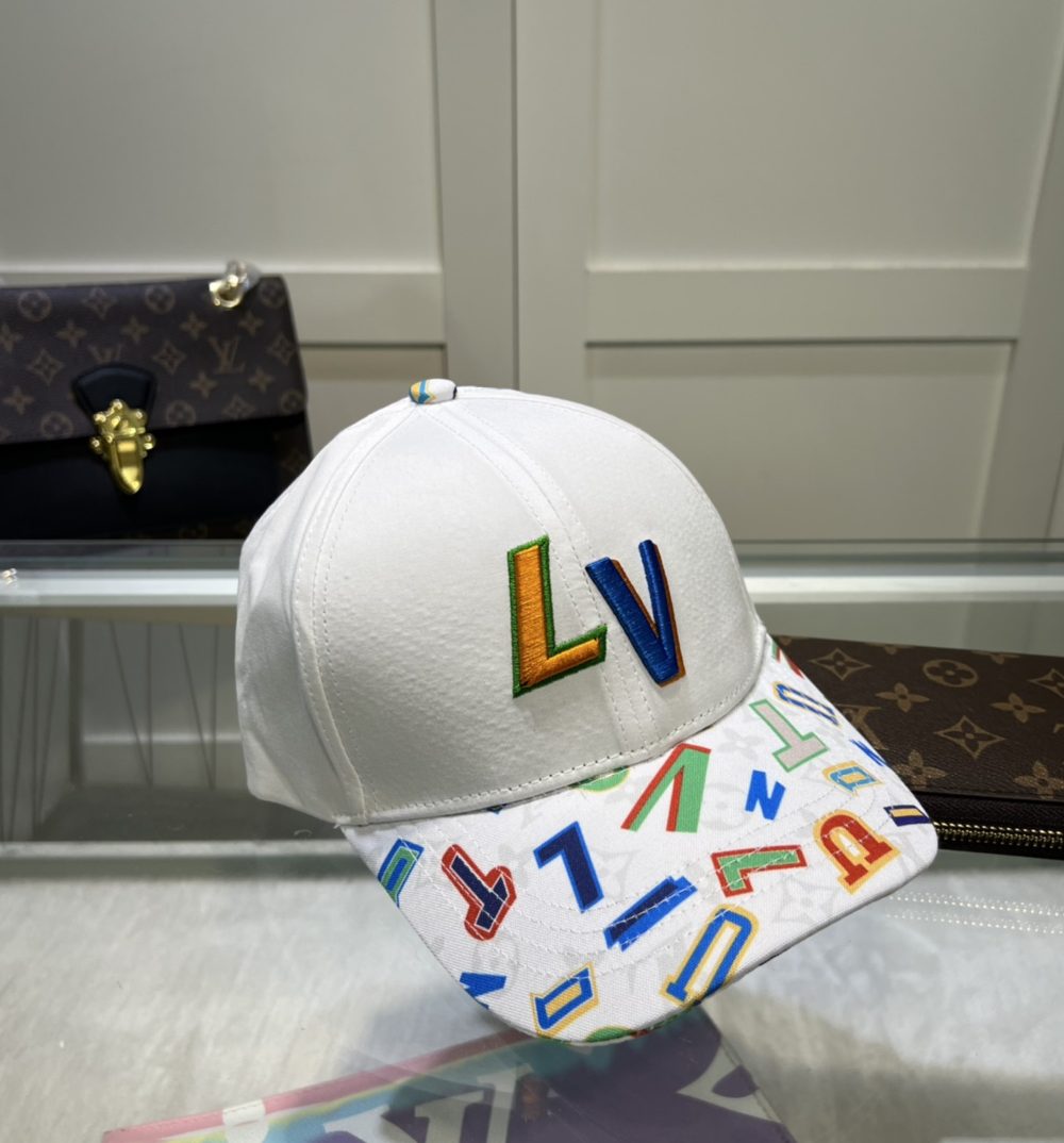Louis Vuitton Embroidered Logo Baseball Cap White LV Cap