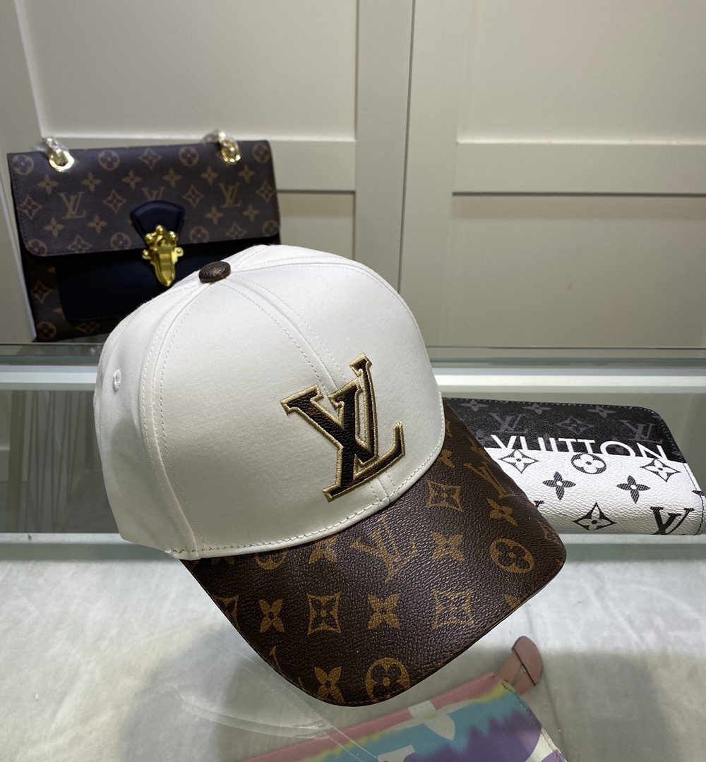 Louis Vuitton Embroidered Logo Baseball Cap White/Brown LV Cap